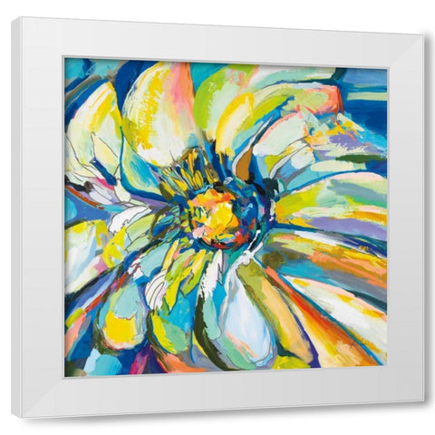 Zinnia White Modern Wood Framed Art Print by Vertentes, Jeanette