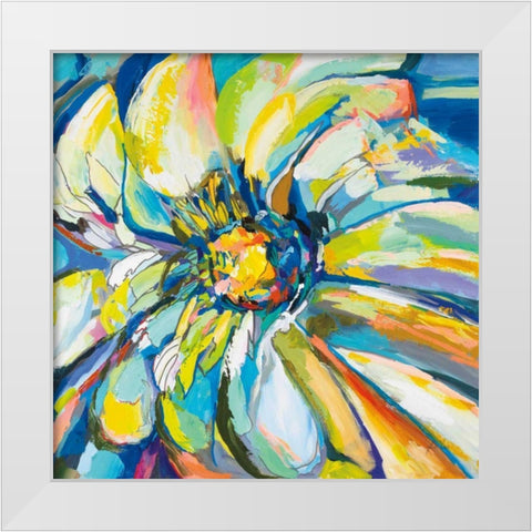 Zinnia White Modern Wood Framed Art Print by Vertentes, Jeanette