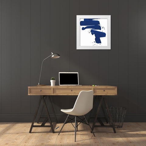 Cobalt Ink Drops IV White Modern Wood Framed Art Print by Paschke, Chris