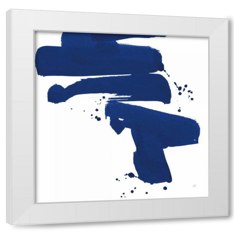 Cobalt Ink Drops IV White Modern Wood Framed Art Print by Paschke, Chris