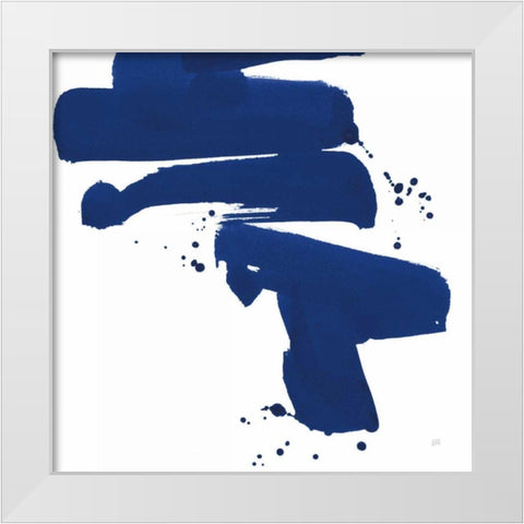 Cobalt Ink Drops IV White Modern Wood Framed Art Print by Paschke, Chris