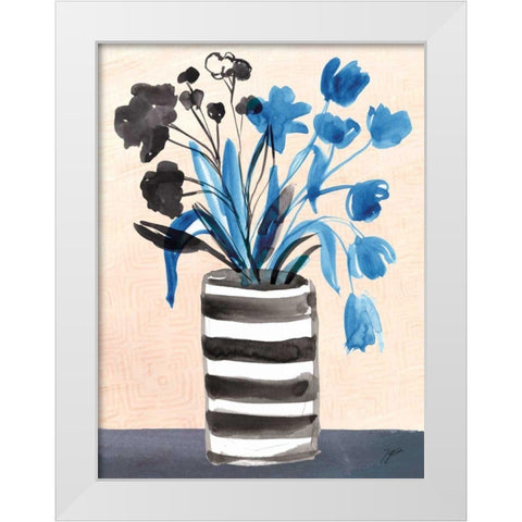 Blue Blooms White Modern Wood Framed Art Print by Panganiban, Karyn