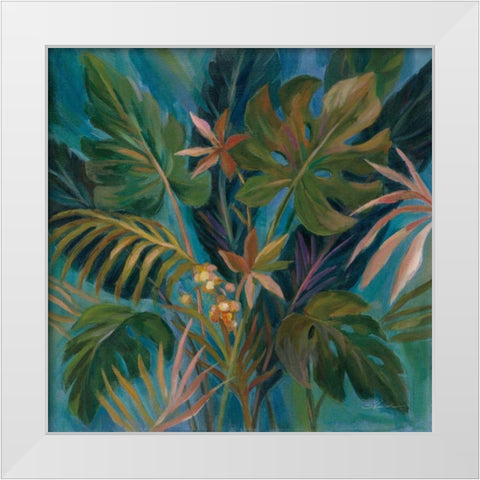 Midnight Tropical Leaves White Modern Wood Framed Art Print by Vassileva, Silvia