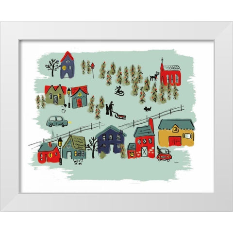 Winter Village I Green White Modern Wood Framed Art Print by York, Leah