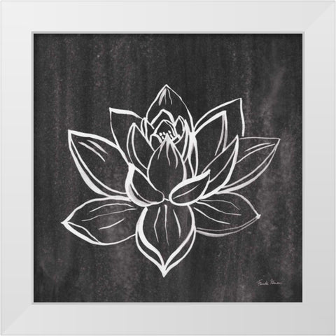 Lotus Gray White Modern Wood Framed Art Print by Zaman, Farida