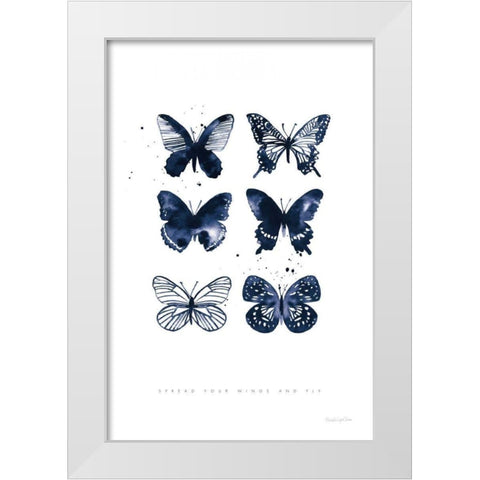 Six Inky Butterflies Blue White Modern Wood Framed Art Print by Charro, Mercedes Lopez