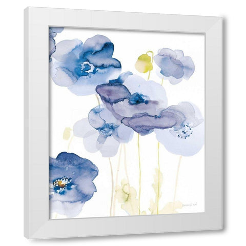 Delicate Poppies II Blue White Modern Wood Framed Art Print by Nai, Danhui