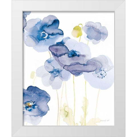 Delicate Poppies II Blue White Modern Wood Framed Art Print by Nai, Danhui