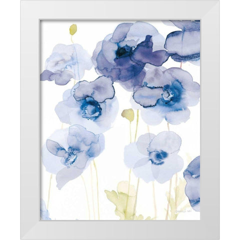 Delicate Poppies III Blue White Modern Wood Framed Art Print by Nai, Danhui