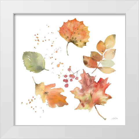 Falling Leaves I White Modern Wood Framed Art Print by Pete, Katrina