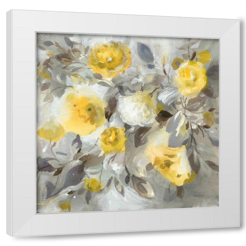 Floral Uplift Yellow Gray White Modern Wood Framed Art Print by Nai, Danhui