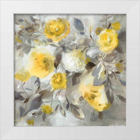 Floral Uplift Yellow Gray White Modern Wood Framed Art Print by Nai, Danhui