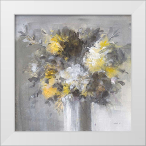 Weekend Bouquet Yellow Gray White Modern Wood Framed Art Print by Nai, Danhui