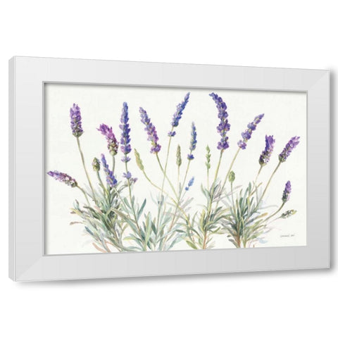 Floursack Lavender V on Linen White Modern Wood Framed Art Print by Nai, Danhui