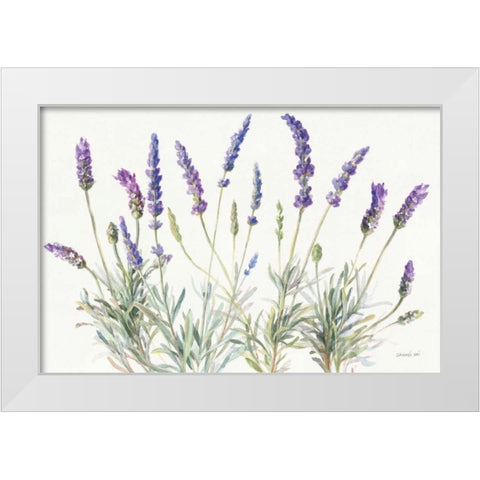 Floursack Lavender V on Linen White Modern Wood Framed Art Print by Nai, Danhui