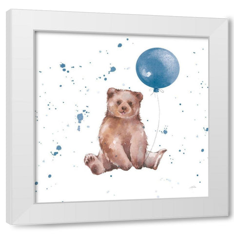Festive Bear Blue Sq White Modern Wood Framed Art Print by Pete, Katrina