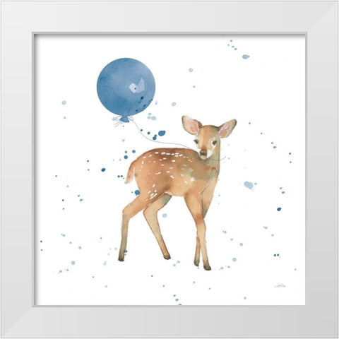 Festive Fawn Blue Sq White Modern Wood Framed Art Print by Pete, Katrina
