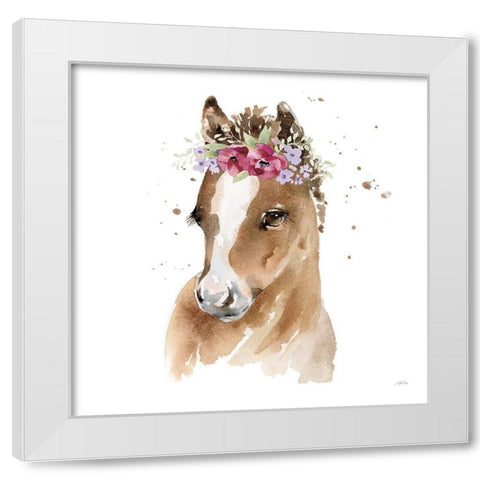 Floral Pony Pink Sq White Modern Wood Framed Art Print by Pete, Katrina