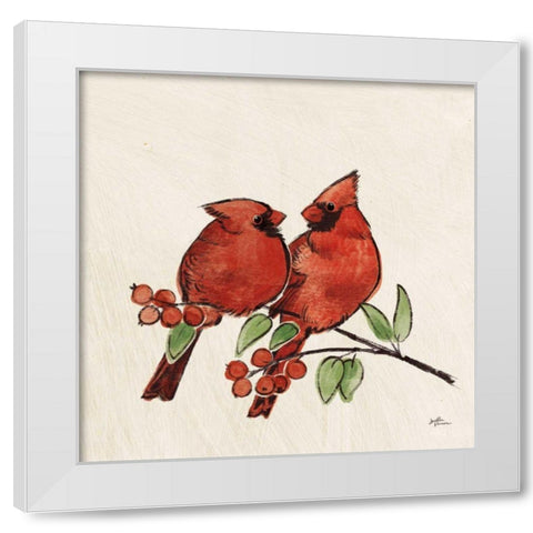 Christmas Lovebirds IX No Gold White Modern Wood Framed Art Print by Penner, Janelle