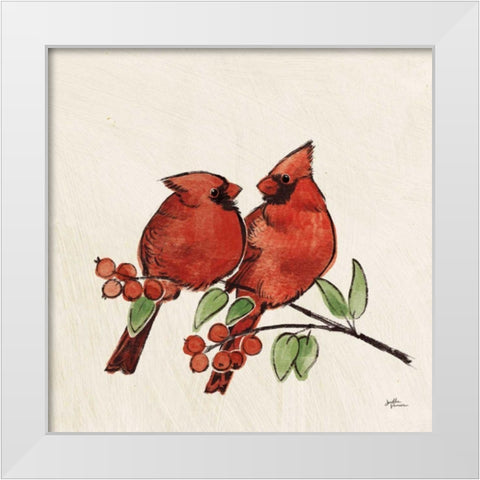 Christmas Lovebirds IX No Gold White Modern Wood Framed Art Print by Penner, Janelle