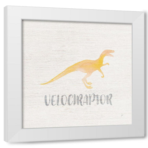 Velociraptor Sq White Modern Wood Framed Art Print by Panganiban, Karyn