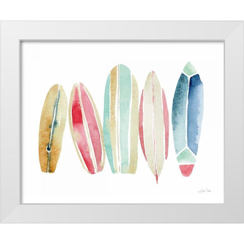 Surfboards in a Row White Modern Wood Framed Art Print by Pete, Katrina