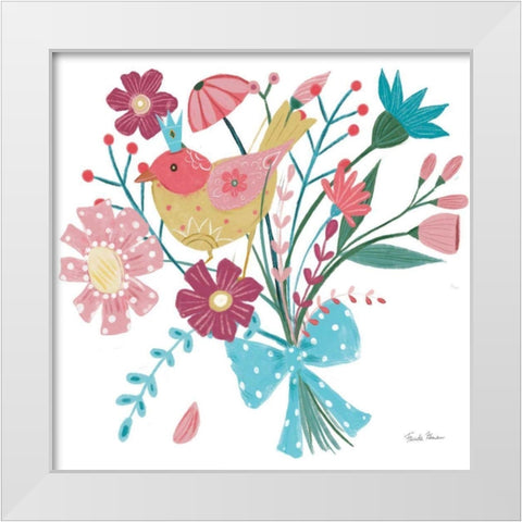 Royal Birds V White White Modern Wood Framed Art Print by Zaman, Farida