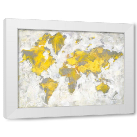 World Map Yellow Gray White Modern Wood Framed Art Print by Nai, Danhui