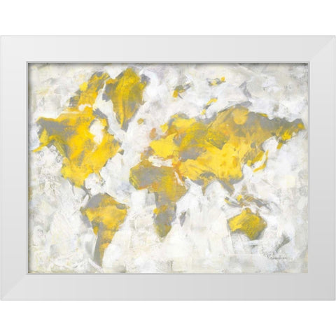 World Map Yellow Gray White Modern Wood Framed Art Print by Nai, Danhui