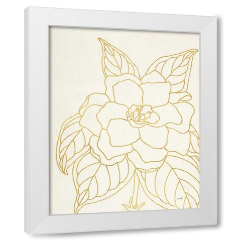 Gold Gardenia Line Drawing Crop White Modern Wood Framed Art Print by Hershey, Moira