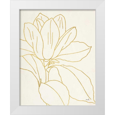 Gold Magnolia Line Drawing v2 Crop White Modern Wood Framed Art Print by Hershey, Moira