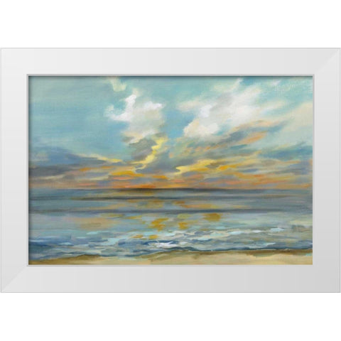 Rhythmic Sunset Waves White Modern Wood Framed Art Print by Vassileva, Silvia