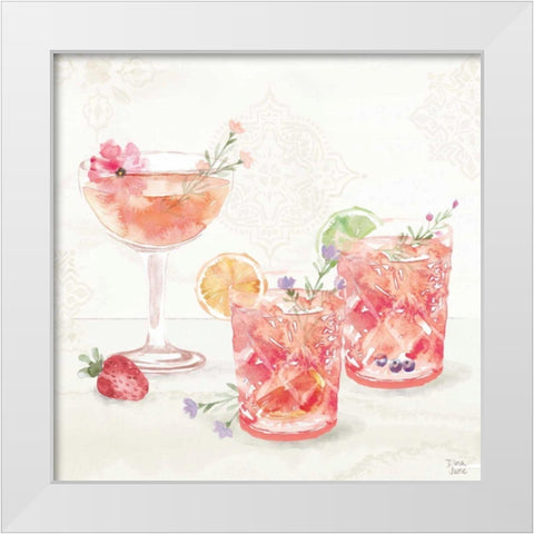 Classy Cocktails V White Modern Wood Framed Art Print by June, Dina