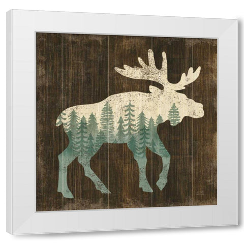 Simple Living Moose Silhouette White Modern Wood Framed Art Print by Mullan, Michael