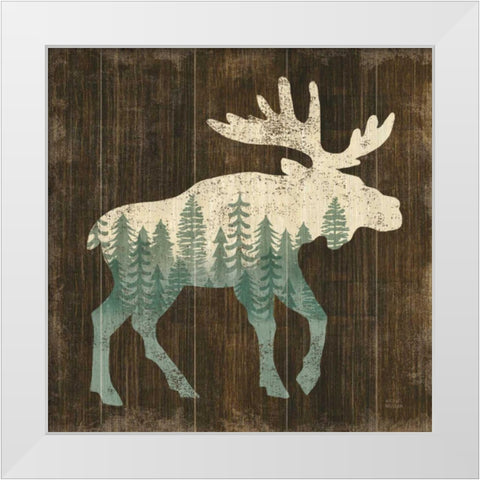 Simple Living Moose Silhouette White Modern Wood Framed Art Print by Mullan, Michael