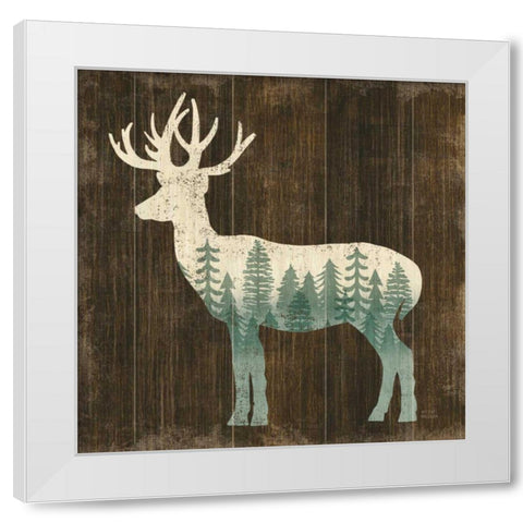 Simple Living Deer Silhouette White Modern Wood Framed Art Print by Mullan, Michael