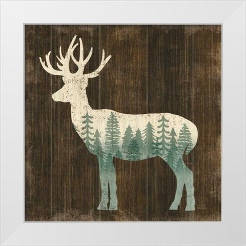 Simple Living Deer Silhouette White Modern Wood Framed Art Print by Mullan, Michael