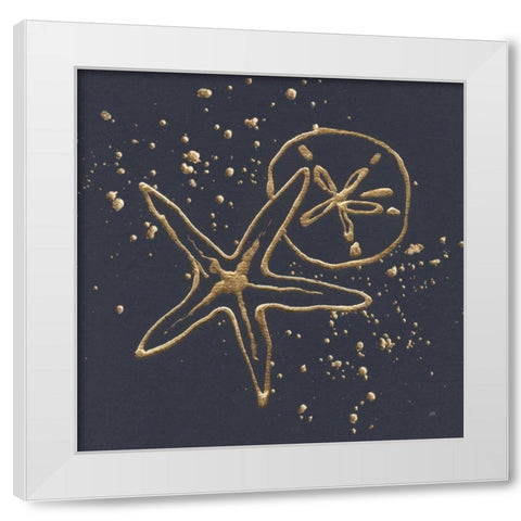 Gold Sand Dollar Starfish White Modern Wood Framed Art Print by Paschke, Chris