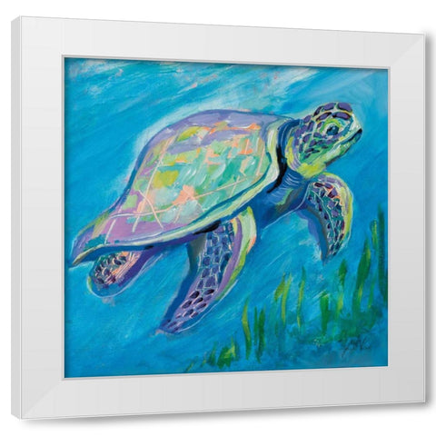 Sea Turtle Swim White Modern Wood Framed Art Print by Vertentes, Jeanette