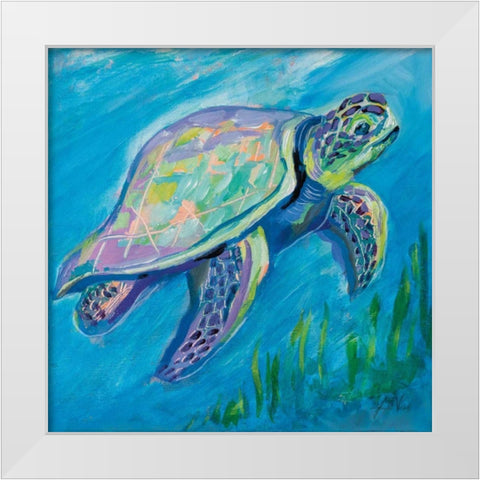 Sea Turtle Swim White Modern Wood Framed Art Print by Vertentes, Jeanette