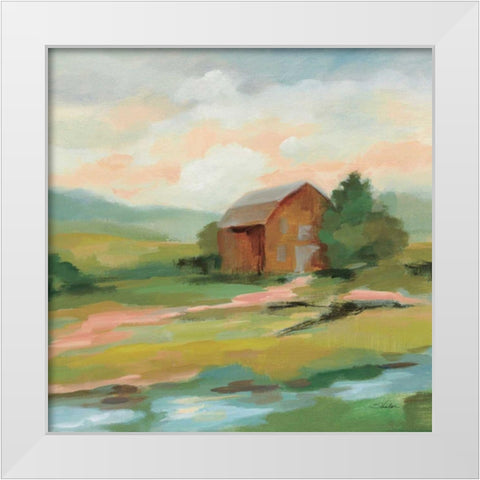 Springtime Farm Pastel Sq White Modern Wood Framed Art Print by Vassileva, Silvia