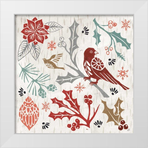 Woodcut Christmas IV Color White Modern Wood Framed Art Print by Brissonnet, Daphne
