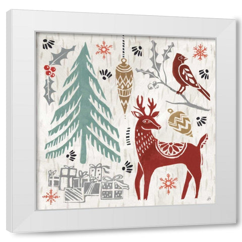 Woodcut Christmas V Color White Modern Wood Framed Art Print by Brissonnet, Daphne