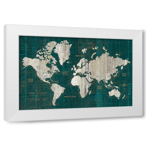 Old World Map Teal White Modern Wood Framed Art Print by Wild Apple Portfolio