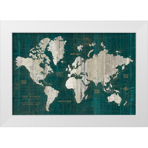 Old World Map Teal White Modern Wood Framed Art Print by Wild Apple Portfolio