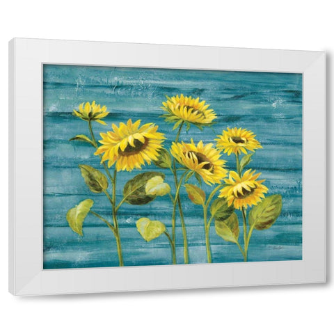Cottage Sunflowers Teal White Modern Wood Framed Art Print by Vassileva, Silvia