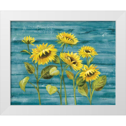 Cottage Sunflowers Teal White Modern Wood Framed Art Print by Vassileva, Silvia
