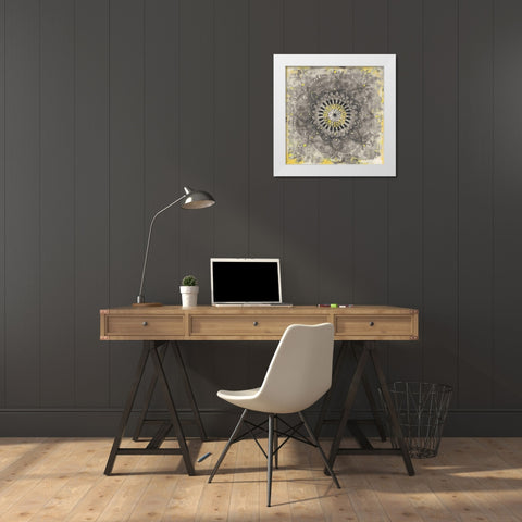Gray Concentric Mandala White Modern Wood Framed Art Print by Nai, Danhui
