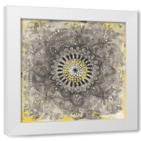 Gray Concentric Mandala White Modern Wood Framed Art Print by Nai, Danhui