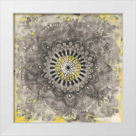 Gray Concentric Mandala White Modern Wood Framed Art Print by Nai, Danhui